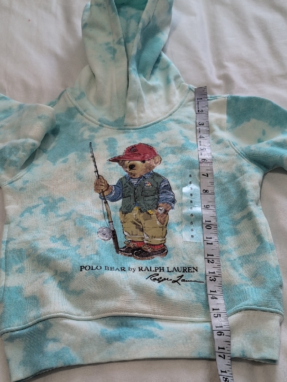 Ralph Lauren Kids Polo Bear Hoodie in Light Blue and White Tie-Dye - Picture 9 of 12